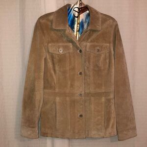 Eddie Bauer M Tan Genuine Suede Leather Button Front Jacket